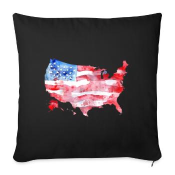 Aquarell USA Karte mit amerikanischer Flagge - Sofakissen mit Füllung 45 x 45 cm - Schwarz - Vorne