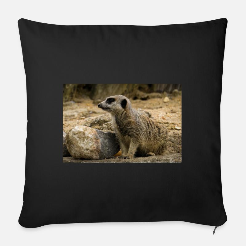 Suricate perché sur un rocher Photographie - Coussin et housse de 45 x 45 cm - noir