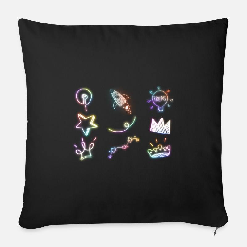 Rainbow doodle glow neon icon element set - Sofa pillow with filling 45cm x 45cm - black