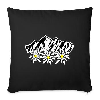 Mountains and Edelweiss - Sofa pillow with filling 45cm x 45cm - black - Front
