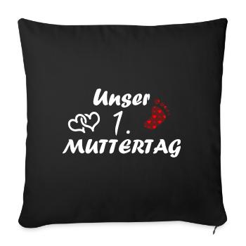 Der erster Muttertag Text mit Herzen und Muster - Sofakissen mit Füllung 45 x 45 cm - Schwarz - Vorne