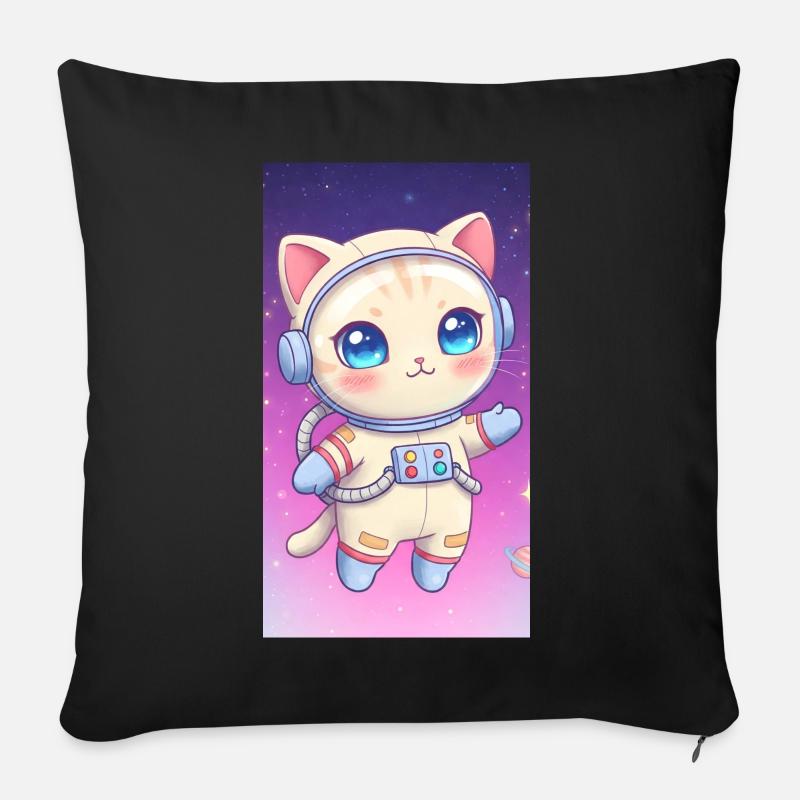 Astronaut Kätzchen - Sofakissen mit Füllung 45 x 45 cm - Schwarz