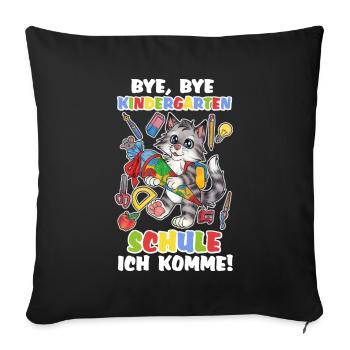 Niedliche Katze Katzenkind mit Zuckertüte Schule - Sofakissen mit Füllung 45 x 45 cm - Schwarz - Vorne