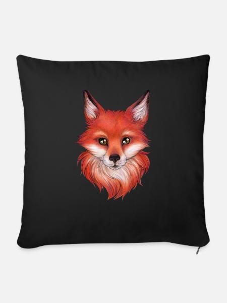 Hand gezeichneter Fuchs Frontal Tier Natur Motiv - Sofakissen mit Füllung 45 x 45 cm - Schwarz