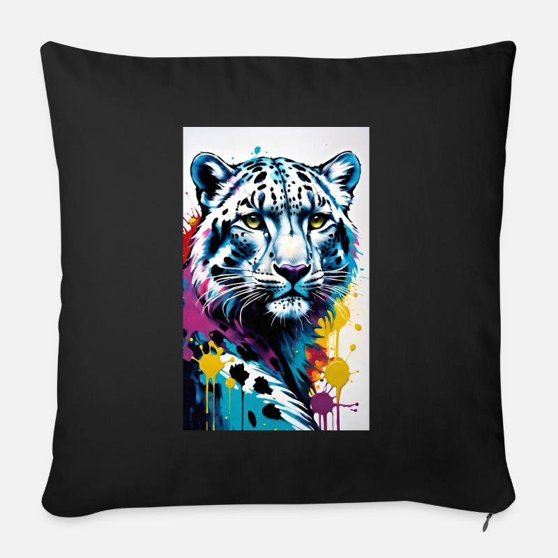 Schneeleopard | Leopard | Raubtier - Sofakissen mit Füllung 45 x 45 cm - Schwarz