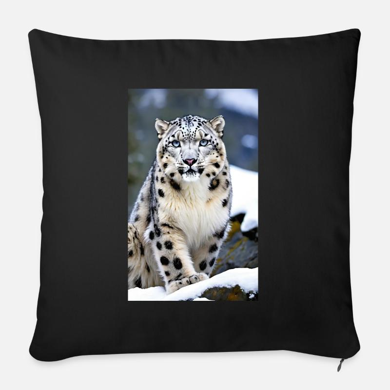 Schneeleopard | Leopard | Raubtier - Sofakissen mit Füllung 45 x 45 cm - Schwarz