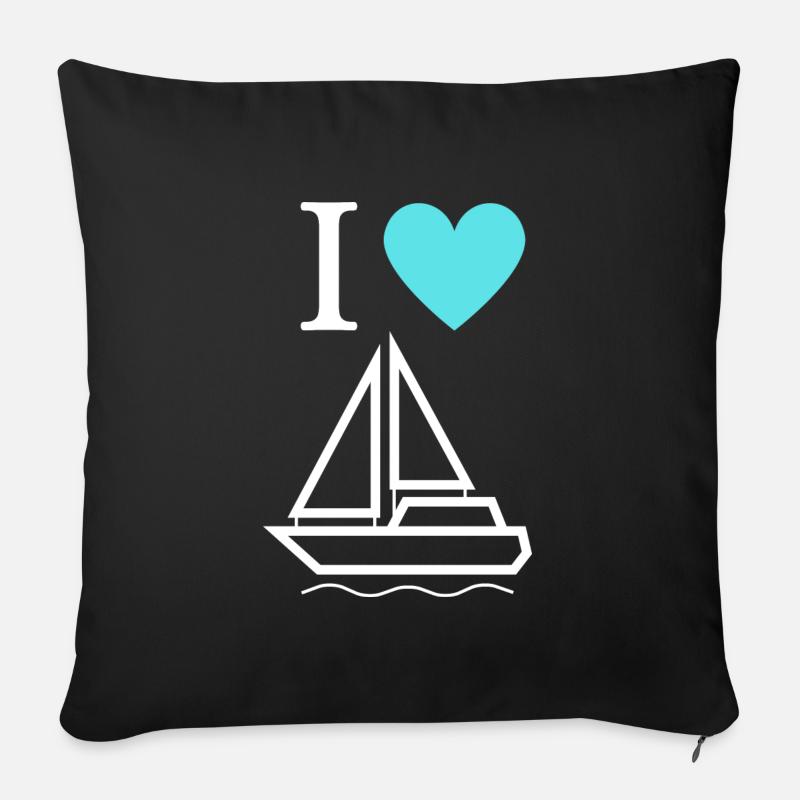 I LOVE - Boote Schiffe Segelboot weiß/ türkis - Sofakissen mit Füllung 45 x 45 cm - Schwarz