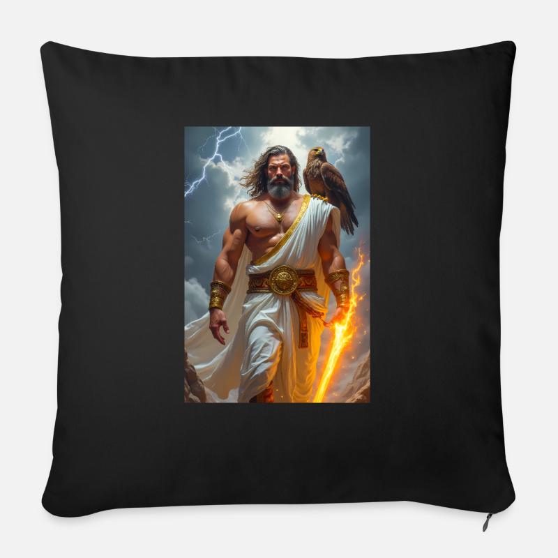 Zeus, bärtiger Gott, der einen Blitz hält, Sturm - Sofakissen mit Füllung 45 x 45 cm - Schwarz