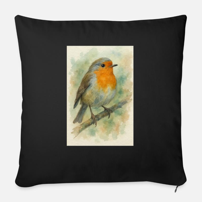 rouge-gorge - Coussin et housse de 45 x 45 cm - noir