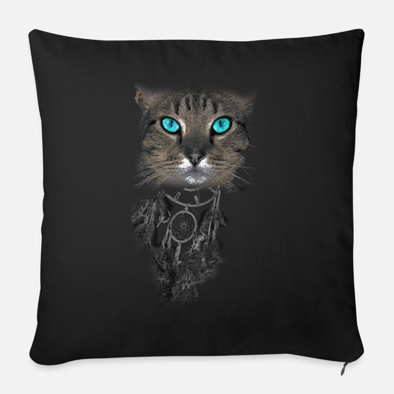 Chat Yeux bleus Attrape-rêves - Coussin et housse de 45 x 45 cm - noir