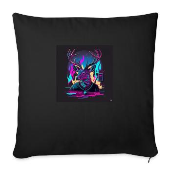 Cerf aux couleurs néon, synthwave / années 80 - Coussin et housse de 45 x 45 cm - noir - Devant