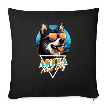 Retro Wave Akita Hot Dog Shirt - Sofa pillow with filling 45cm x 45cm - black - Front
