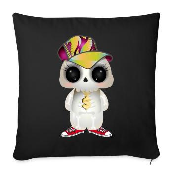 cute cool skull in hip hop look - Sofa pillow with filling 45cm x 45cm - black - Front