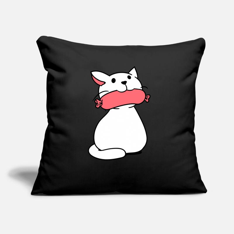 Cute cat eats sausages mouth eats sausage fun Sofa pillow with filling 45cm x 45cm