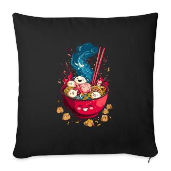 Bol de Ramen Kawaii - Coussin et housse de 45 x 45 cm - noir - Devant