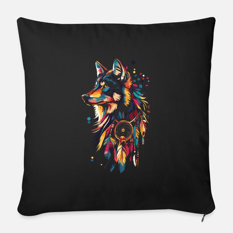 Wolf Traumfänger - Sofakissen mit Füllung 45 x 45 cm - Schwarz