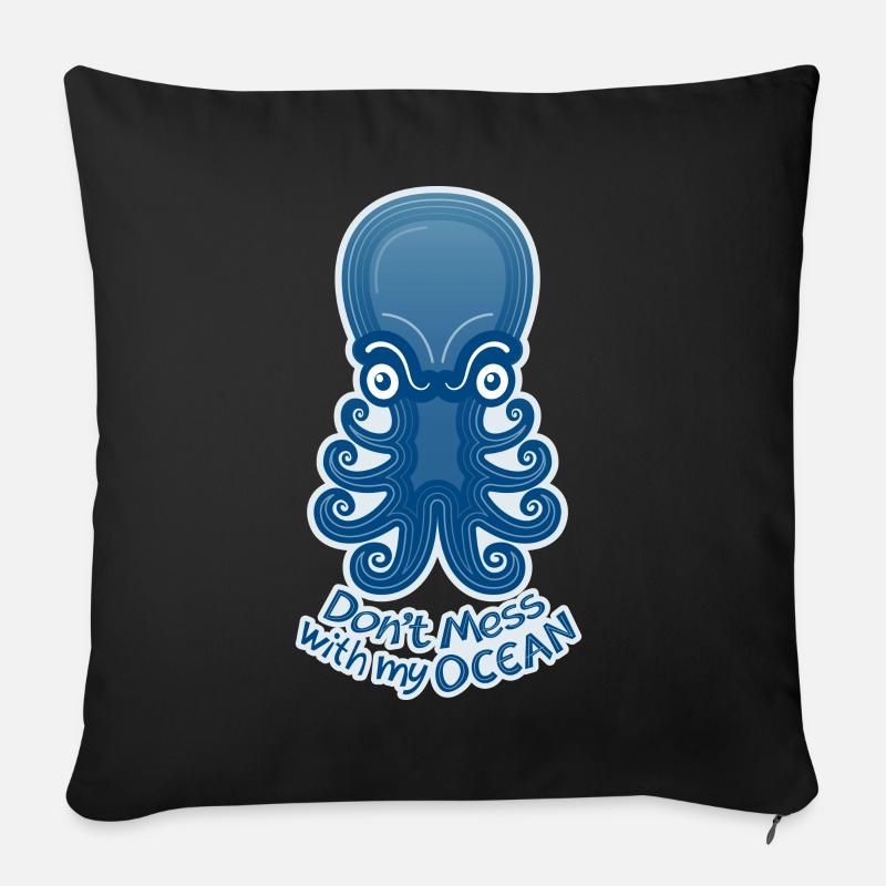 Blue Octopus warnt davor, seinen Ozean zu berühren - Sofakissen mit Füllung 45 x 45 cm - Schwarz