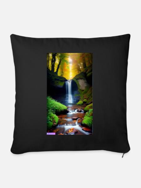 Natur Wasserfall - Sofakissen mit Füllung 45 x 45 cm - Schwarz