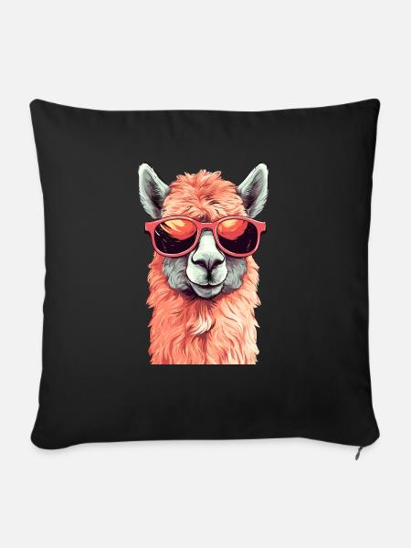Alpaka mit Sonnenbrille - Sofakissen mit Füllung 45 x 45 cm - Schwarz