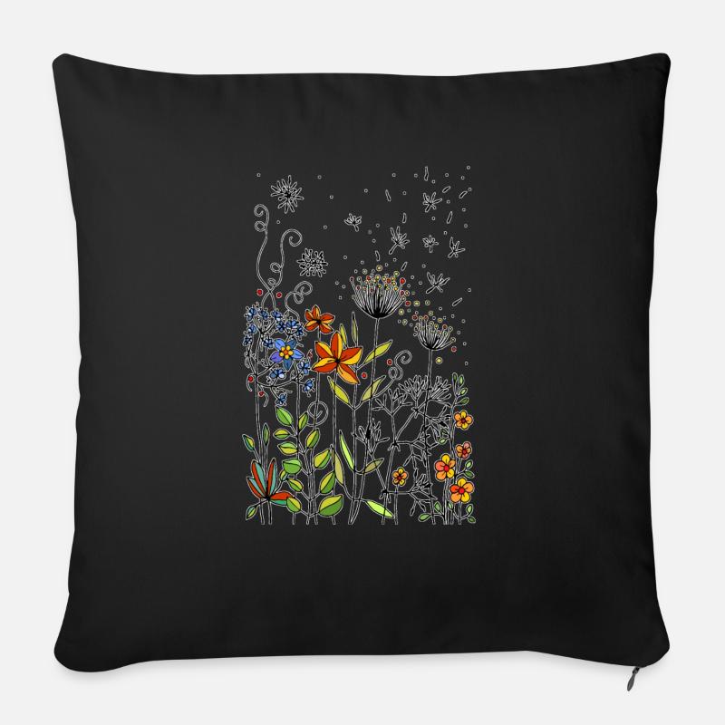 Bunte Blumen - Sofakissen mit Füllung 45 x 45 cm - Schwarz