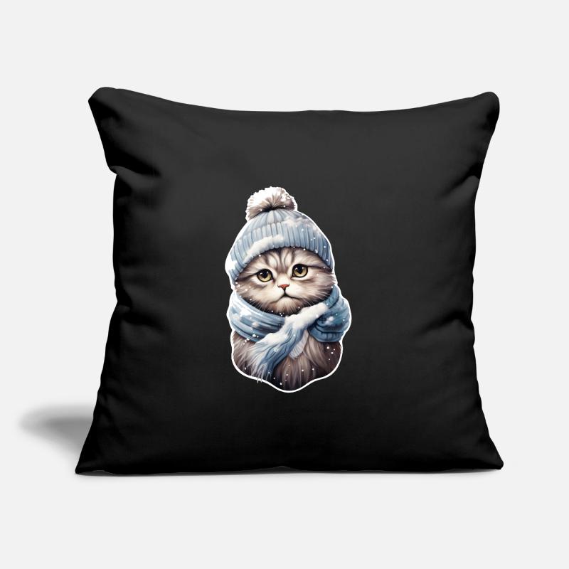 Chat en hiver avec bonnet et écharpe 2 Coussin et housse de 45 x 45 cm