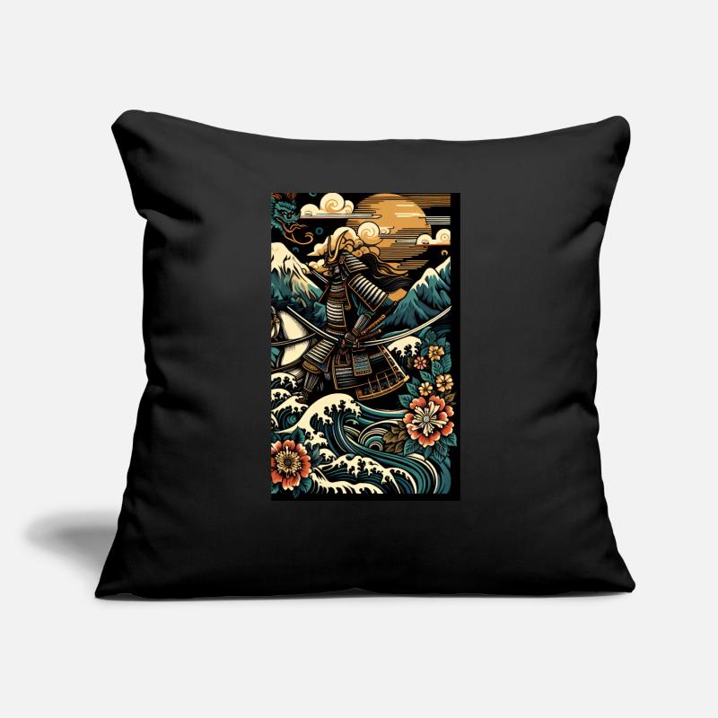 Japanese Samurai Warrior Mokuhaga Sofakissen mit Füllung 45 x 45 cm