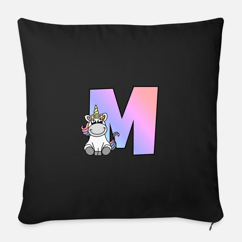 Einhorn Buchstabe M - Sofakissen mit Füllung 45 x 45 cm - Schwarz