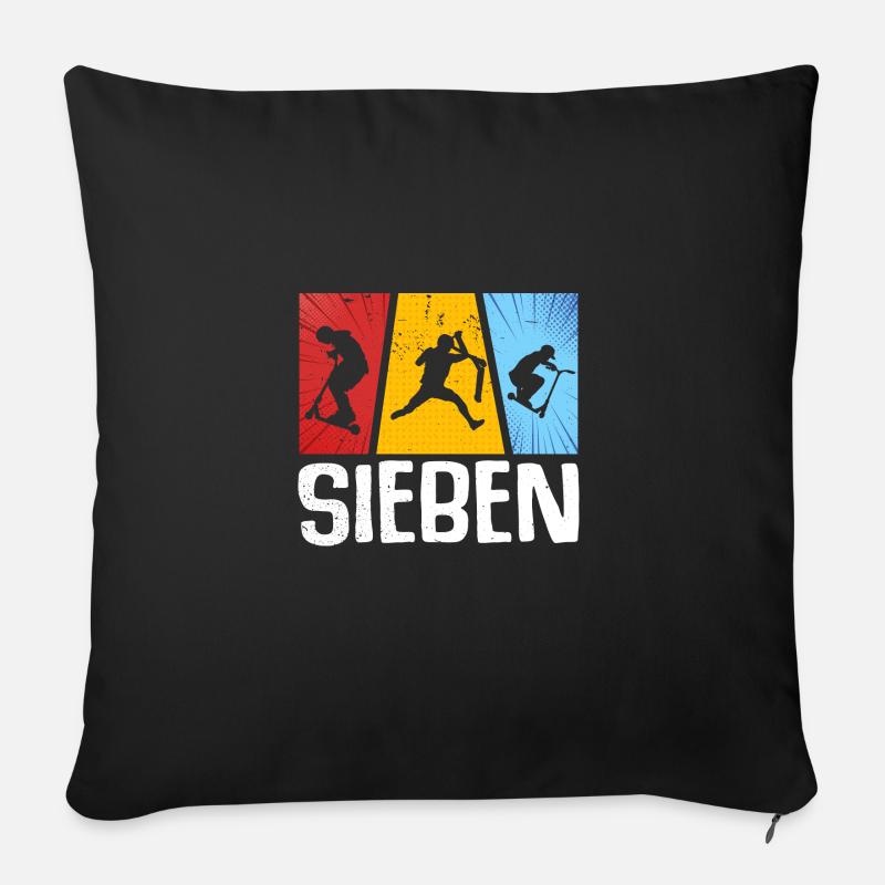 Sieben Stunt Scooter 7. Geburtstag Roller - Sofakissen mit Füllung 45 x 45 cm - Schwarz