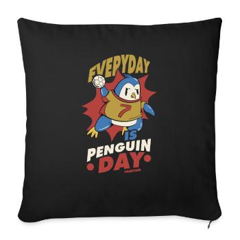 Tous les jours est la journée des pingouins - Coussin et housse de 45 x 45 cm - noir - Devant