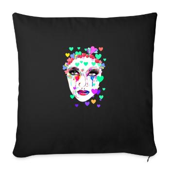Visage Coloré, Arc-en-ciel, Coeurs, Carnaval - Coussin et housse de 45 x 45 cm - noir - Devant
