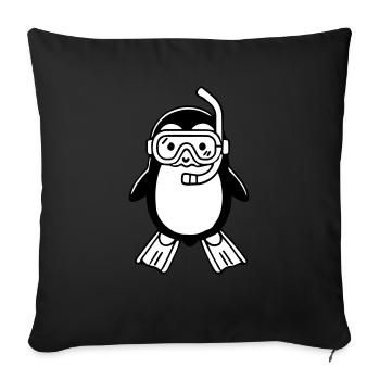 Pingouin mignon qui fait de la plongée avec tuba - Illustration d’art numérique - Coussin et housse de 45 x 45 cm - noir - Devant