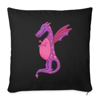 Dragon rose et violet - Coussin et housse de 45 x 45 cm - noir - Devant