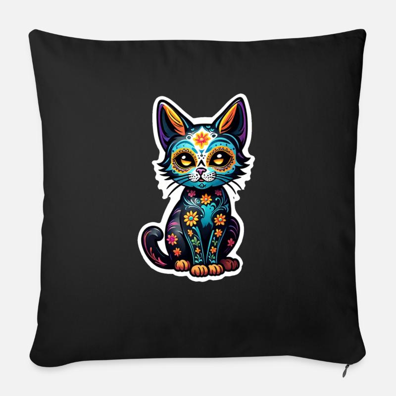 Katze Mexiko - Dia de los Muertos - Sofakissen mit Füllung 45 x 45 cm - Schwarz