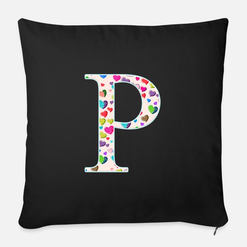 Personalisierbar Monogramm P Herzmuster - Sofakissen mit Füllung 45 x 45 cm - Schwarz