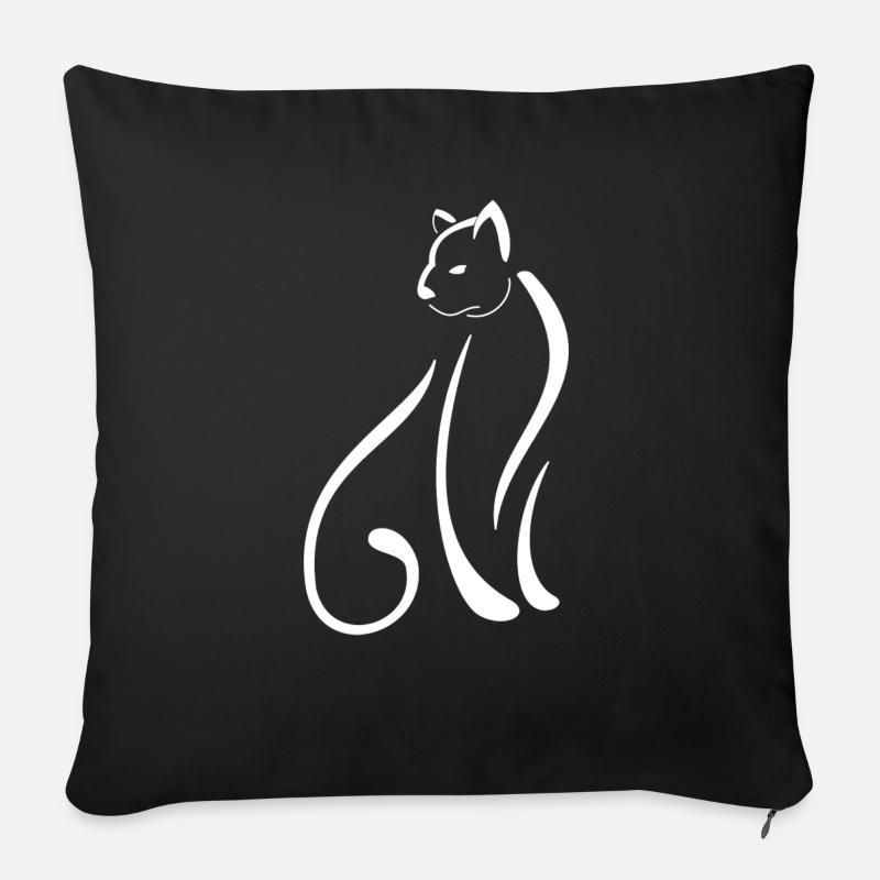cat (white) - Sofa pillow with filling 45cm x 45cm - black