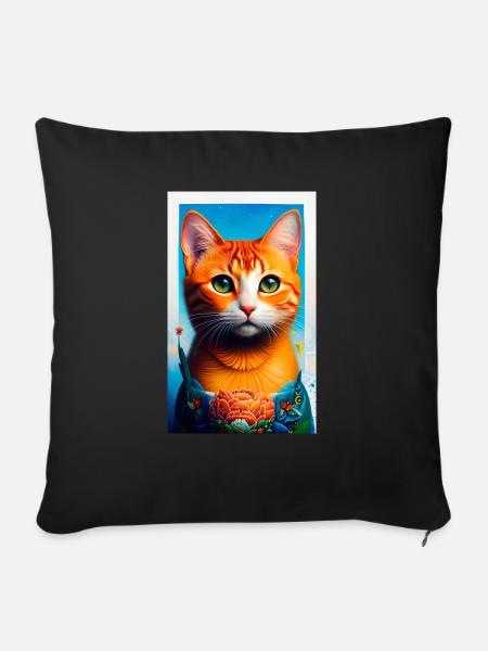 Orangener Kater Gemälde - Sofakissen mit Füllung 45 x 45 cm - Schwarz
