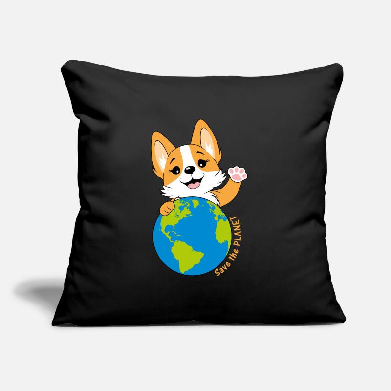Corgi avec un globe terrestre Coussin et housse de 45 x 45 cm