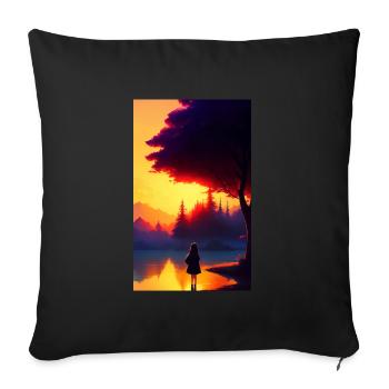 Woman | Face | Girls | Anime - Sofa pillow with filling 45cm x 45cm - black - Front