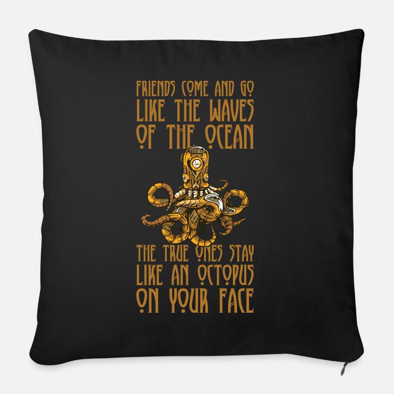 Steampunk Octopus, Krake - Friends come and go - Sofakissen mit Füllung 45 x 45 cm - Schwarz