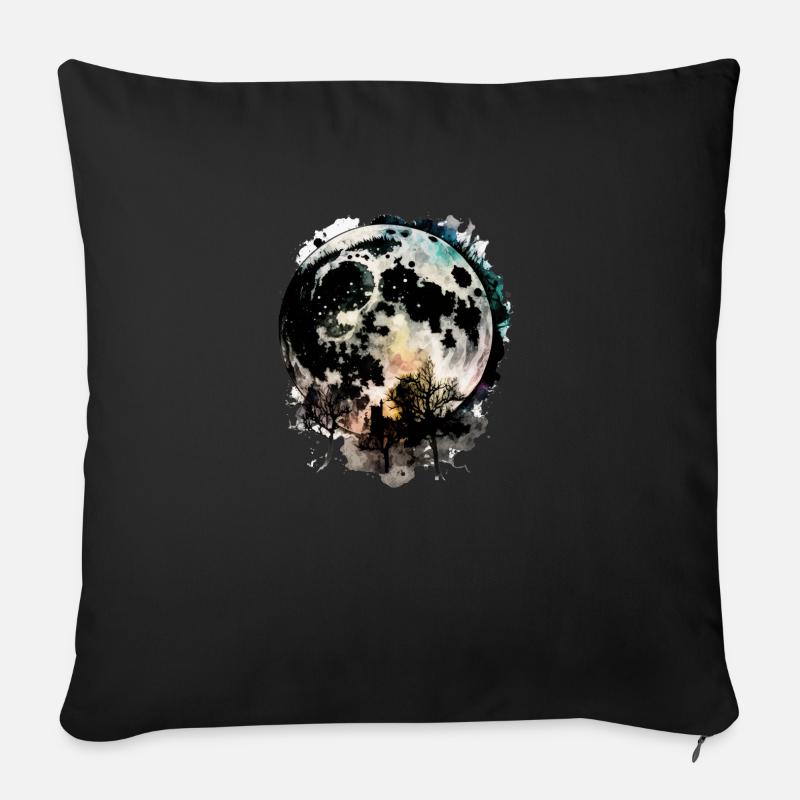Mond Weltall Bäume - Sofakissen mit Füllung 45 x 45 cm - Schwarz