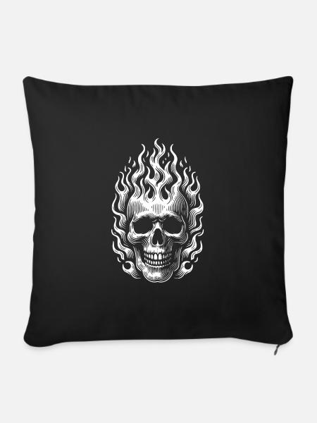 Skull mit Flammen brennender Skull - Sofakissen mit Füllung 45 x 45 cm - Schwarz