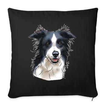 Border collie head (for dark textiles) - Sofa pillow with filling 45cm x 45cm - black - Front
