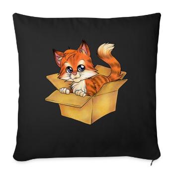 Niedliche getigerte Katze Mietz in Box Geschenk - Sofakissen mit Füllung 45 x 45 cm - Schwarz - Vorne