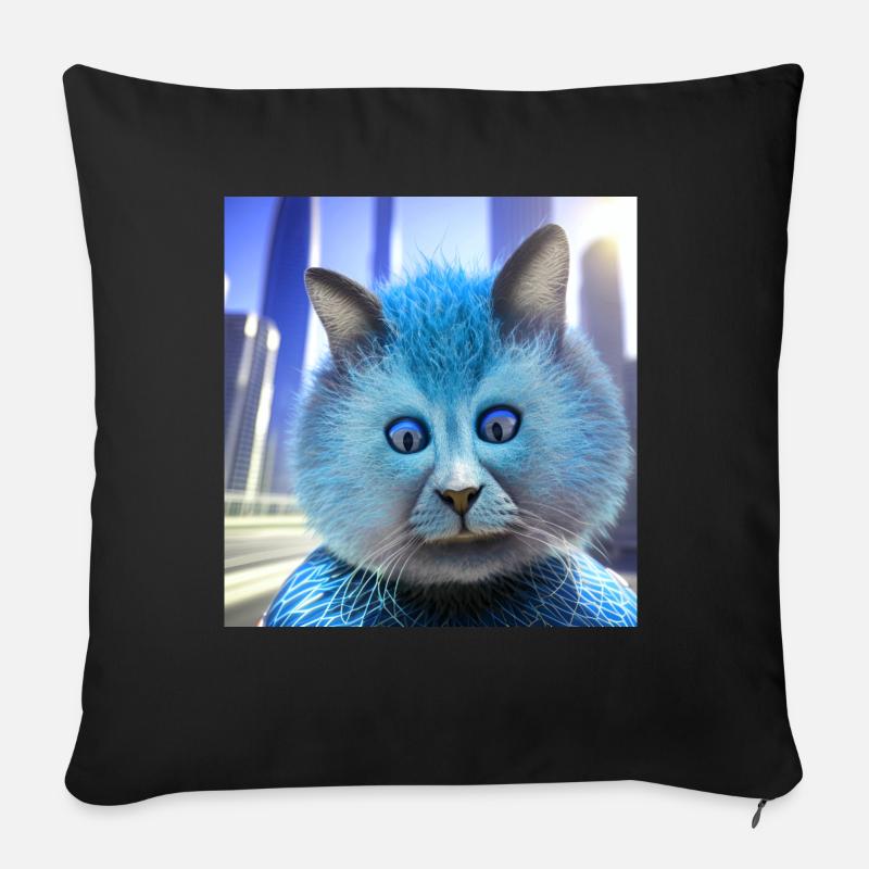 Chat aux yeux louches, chat, strabisme, yeux bleus - Coussin et housse de 45 x 45 cm - noir