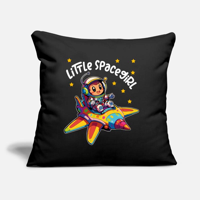 Petite astronaute de l’espace dans un vaisseau spatial coloré Coussin et housse de 45 x 45 cm
