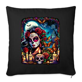 Lebendiges Design für die Feier des Día de Muertos - Sofakissen mit Füllung 45 x 45 cm - Schwarz - Vorne