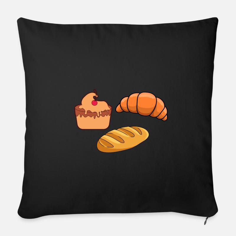 Backwaren Brot Croissant Muffin Backen - Sofakissen mit Füllung 45 x 45 cm - Schwarz