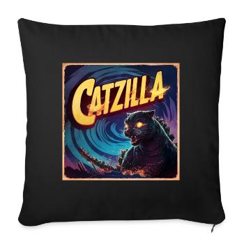 Affiche rétro d’inspiration vintage mettant en vedette Catzilla ! - Coussin et housse de 45 x 45 cm - noir - Devant