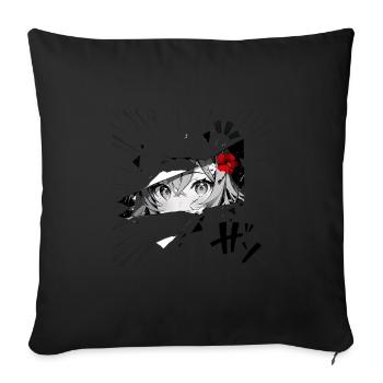 Anime-Mädchen mit roter Blume - Sofakissen mit Füllung 45 x 45 cm - Schwarz - Vorne