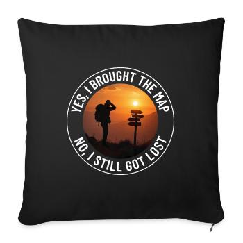 Cartographie en plein air Randonneur Panneau indicateur Coucher de soleil Aventure - Coussin et housse de 45 x 45 cm - noir - Devant